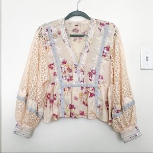 Free People ivory floral top with intricate detail